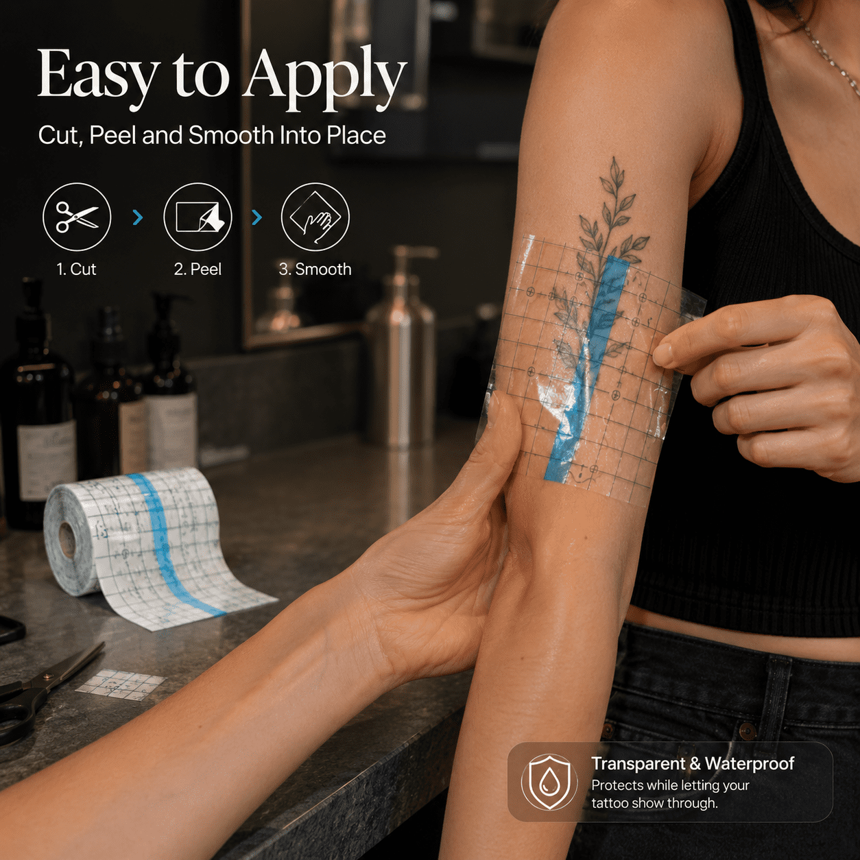 1M x 15cm Tattoo Aftercare Waterproof Bandage,Transparent Waterproof Adhesive Bandage Tape,Second Skin Healing Protective Bandages,Transparent Stretch Wound Dressing Tape