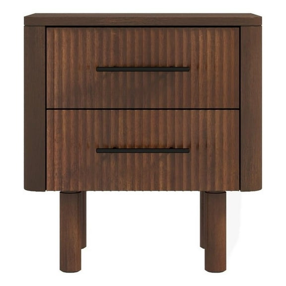 Pemberly Row Solid Wood Walnut Nightstand Bed Side Tables with 2 Drawers