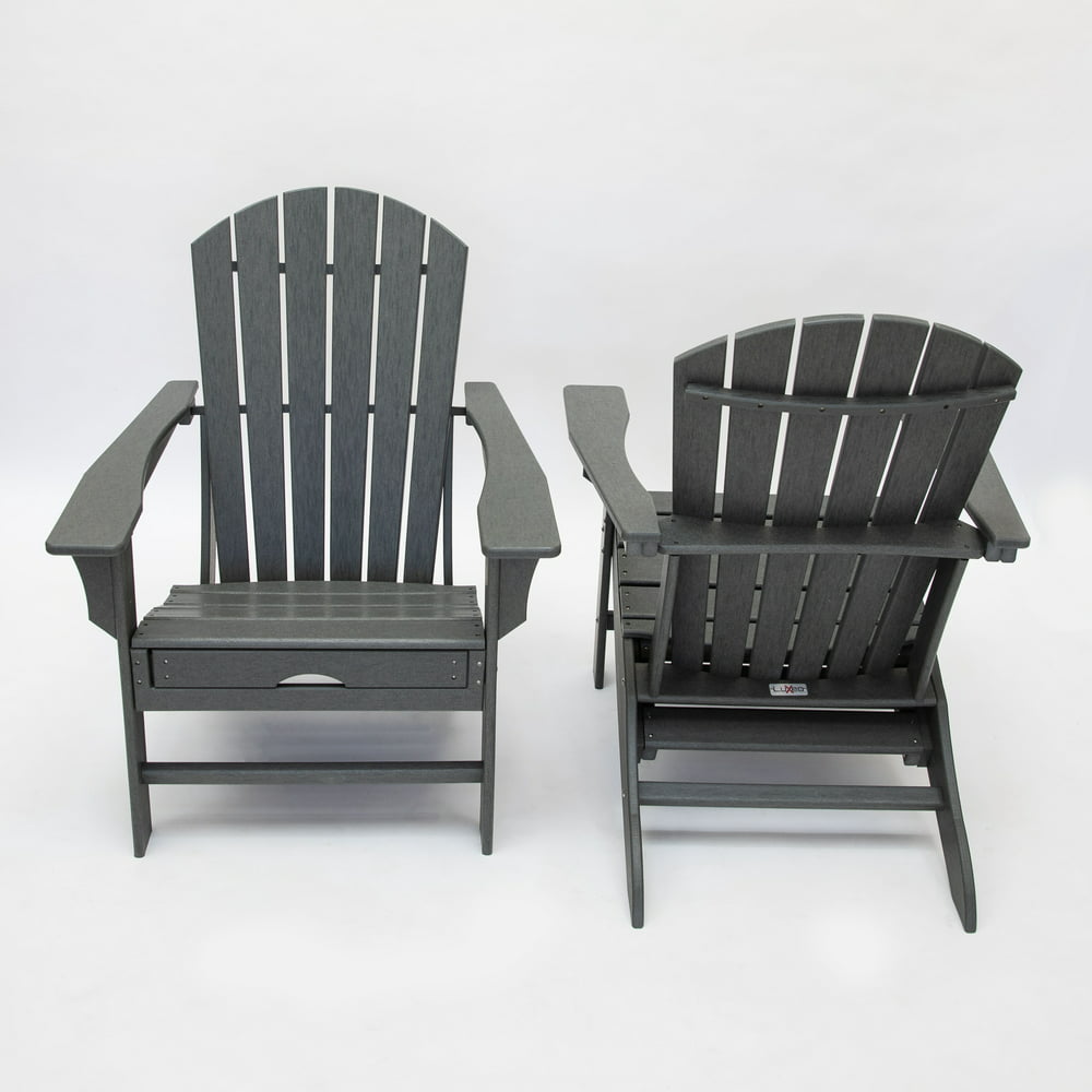Hampton Gray Outdoor Patio Adirondack Chair with Hideaway Ottoman (2
