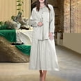 thumbnail image 2 of 2 Piece Lounge Sets Two Piece Pants Set for Women Dressy Women's Solid Color Casual With Pocket And Buttons Long Sleeve Blouse Wide-Leg Skirts Suit Two-piece Set, 2 of 6