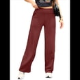 thumbnail image 3 of Pantalones de Yoga para Mujer, de Pierna , con Bolsillos, Cintura Alta, Elásticos, Informales, Deportivos. Vino Tinto XL, 3 of 10