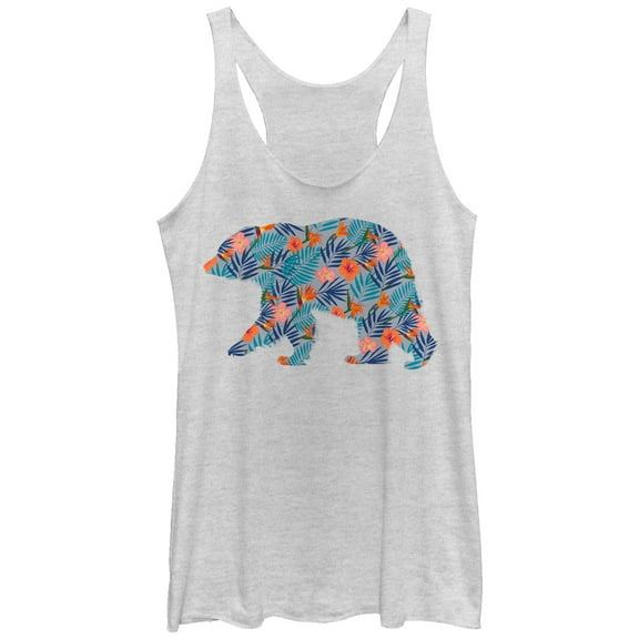 Women's Lost Gods Hawaiian Print Bear  Racerback Tank Top White Heather Small