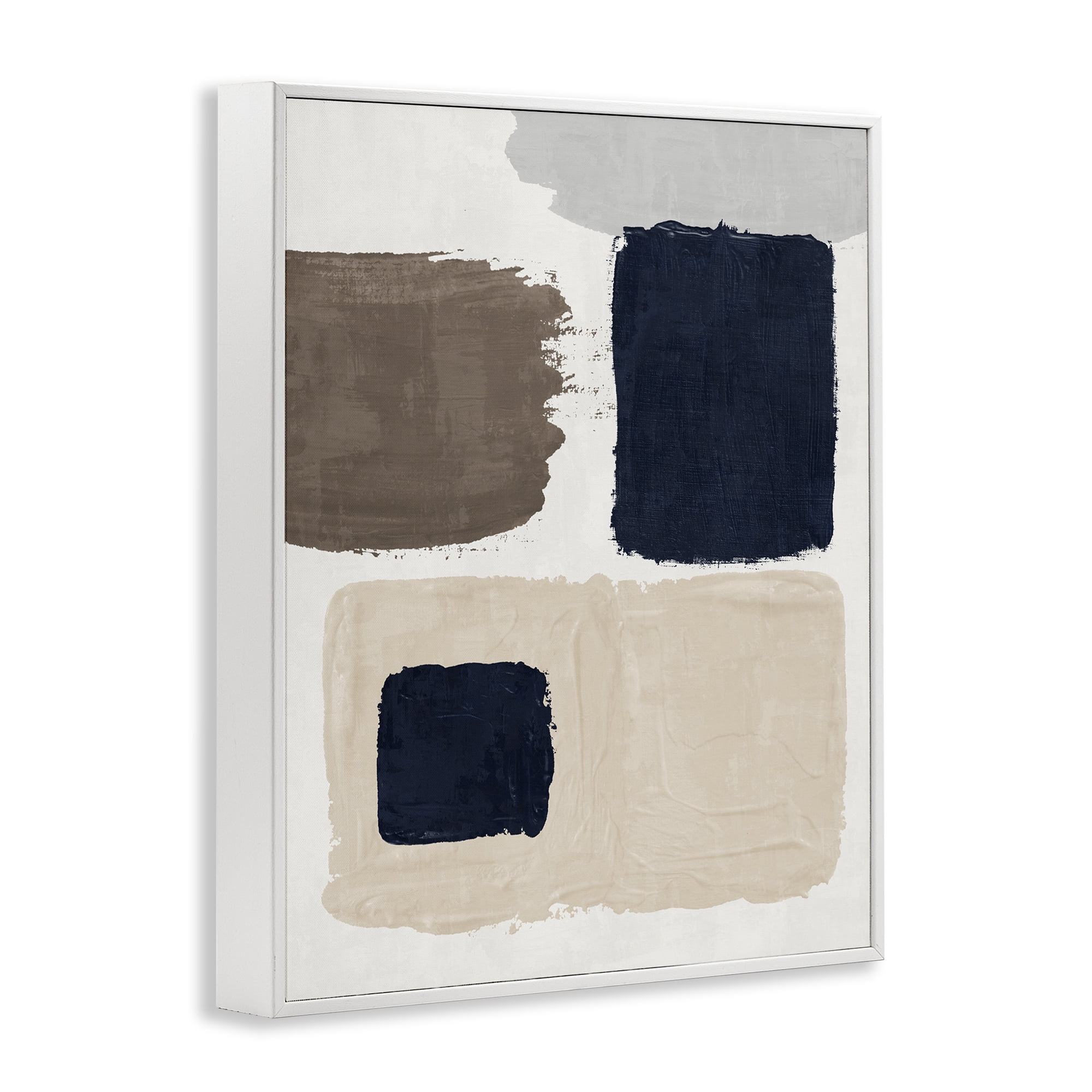 Stupell Industries Neutral Blocked Shapes Abstract Painting White Framed Art Print Wall Art, 24 x 30