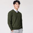 thumbnail image 3 of Suéter de lana de cuello redondo de talla grande para hombre de otoño e invierno, suéter de punto suelto de color sólido, suéter base para hombre, 3 of 5