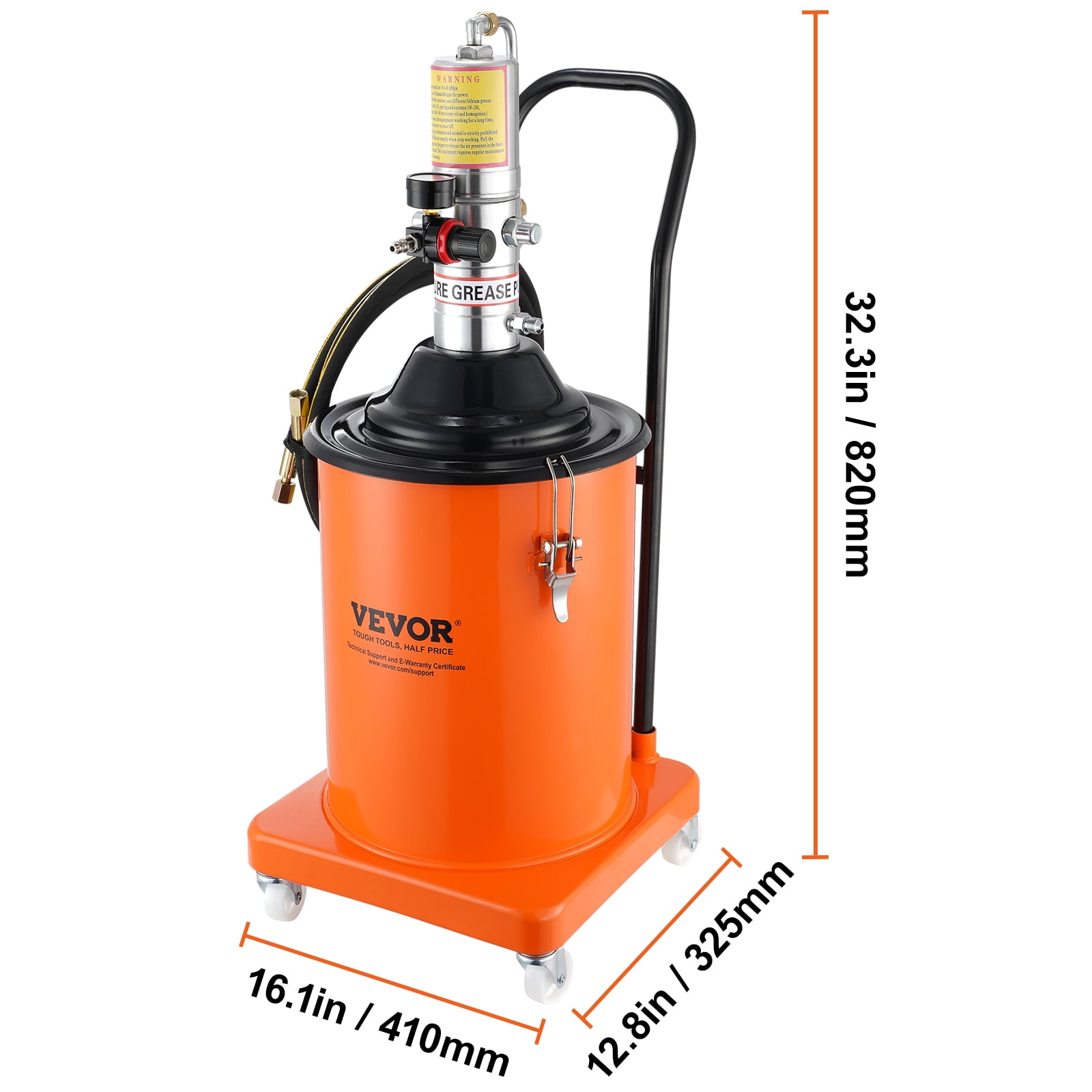 VEVOR Grease Pump, 5 Gallon 20L, Air Operated Grease Pump with 13 ft High Pressure Hose and Grease Gun, Pneumatic Grease Bucket Pump with Wheels, Portable Lubrication Grease Pump 50:1 Pressure Ratio