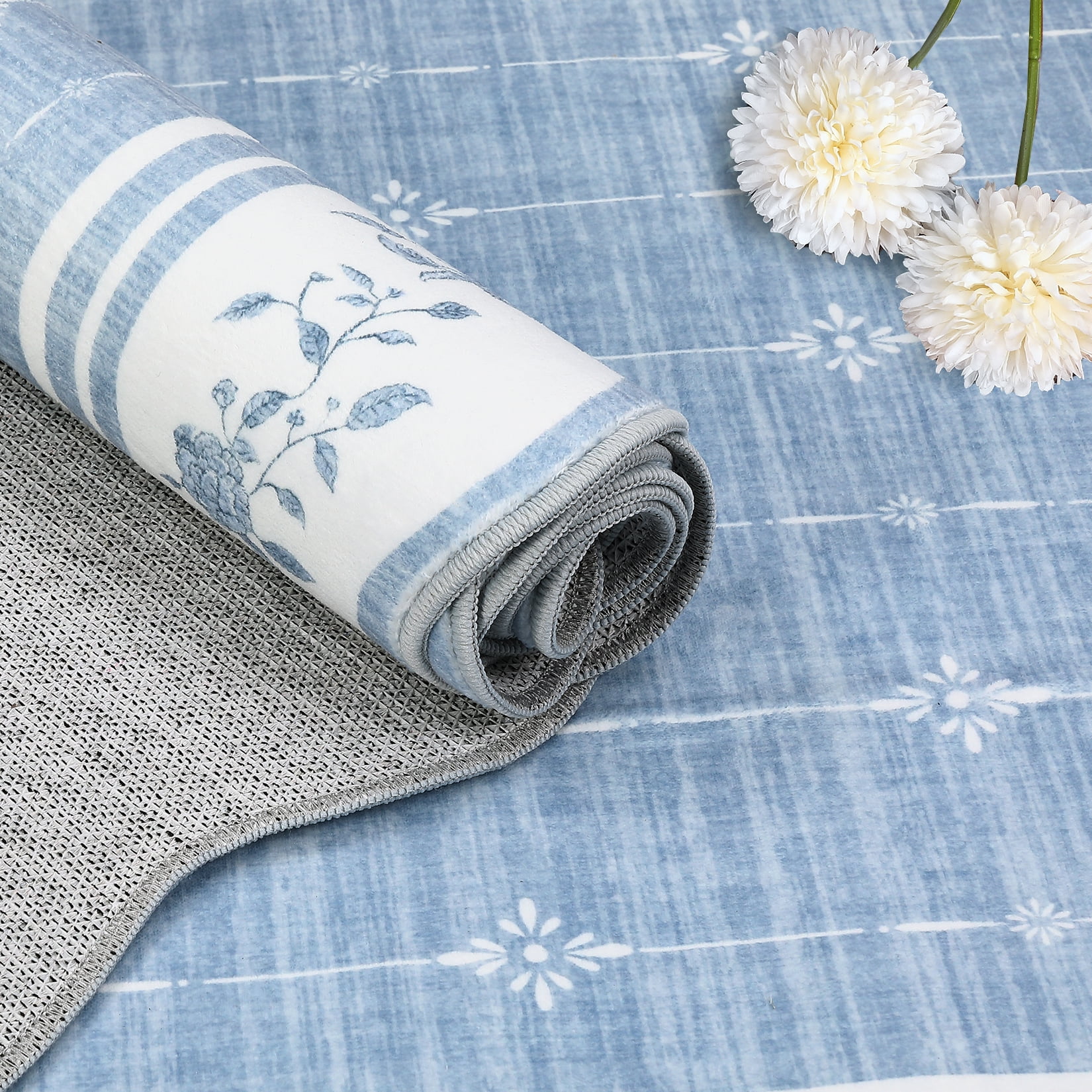 2x6 Runner Rug Scalloped Kitchen Runner Rug Non Slip Washable Entryway Runners Modern Bordered Foldable Thin Accent Carpet Low Pile Soft Nursery Rugs