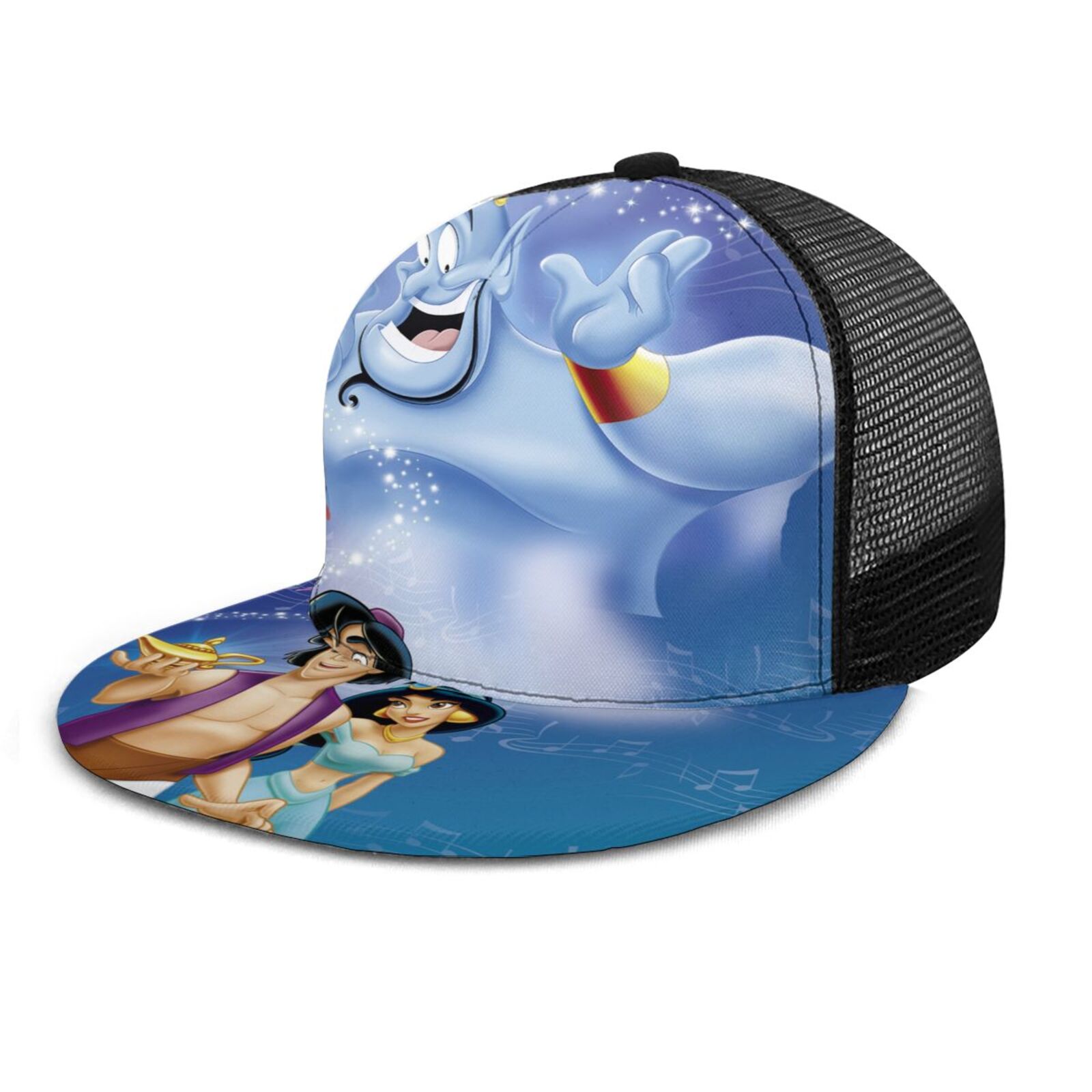 Flat Billed Trucker Hat Mesh Back 