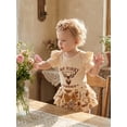 thumbnail image 6 of BemeyourBBs Baby Girl My First Rodeos Outfit Newborn Western Baby Girl Cowgirl Outfit Short Sleeve Letters Deer Print Romper Layered Shorts Skirt with Hairband Summer Clothes 3Pcs Set, 6 of 9