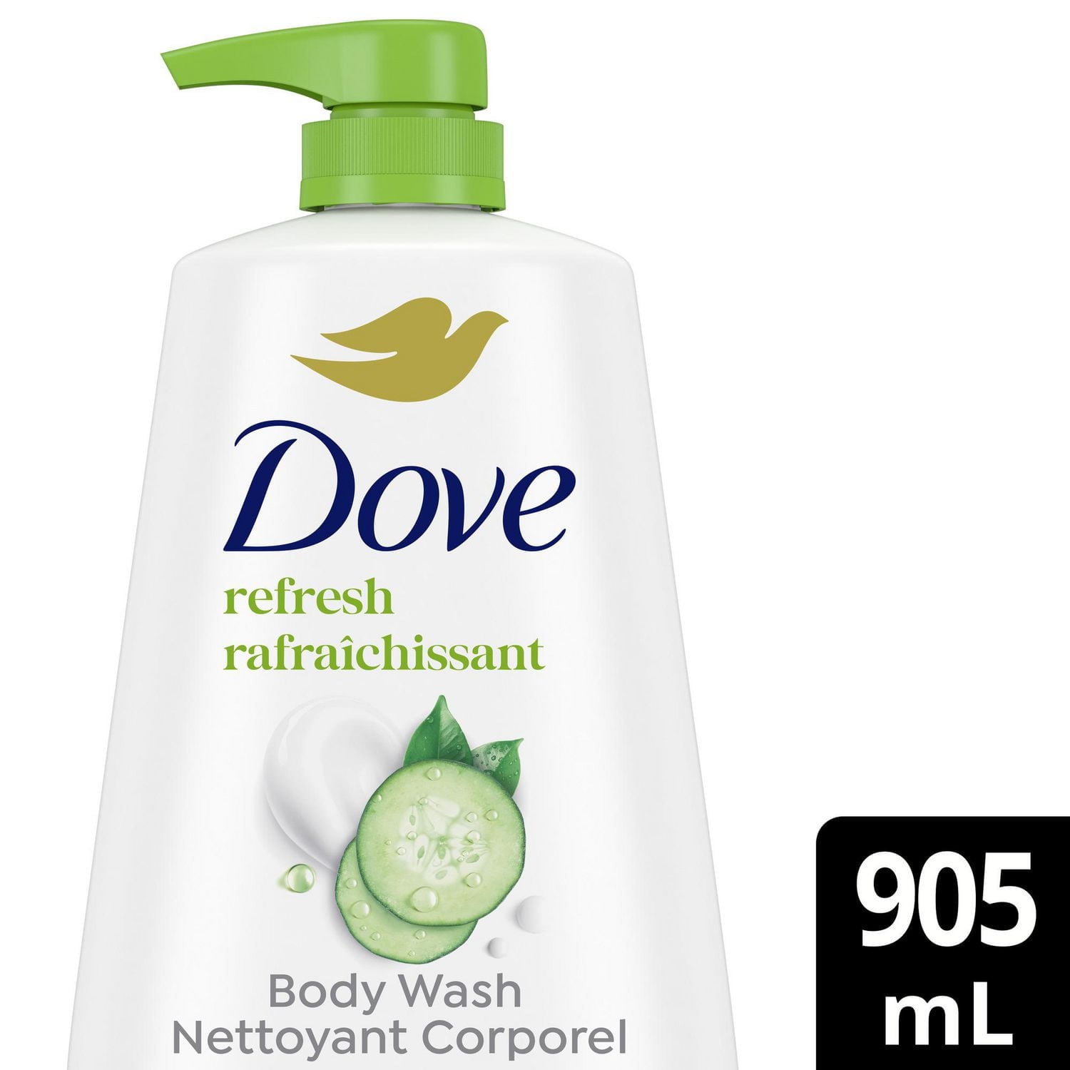 Dove Body Wash with Pump Refresh Cucumber and Green Tea 24hr Moisturizing Skin Cleanser for Lotion-Soft Skin, 905mL