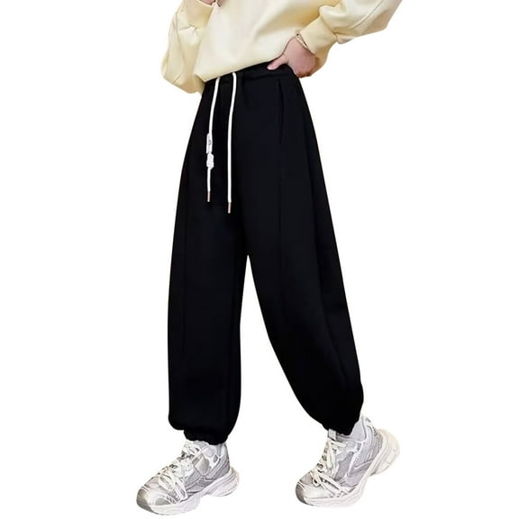 BYHONG "Girls Lined Athletic Pants Spring Fall Kids Joggers Comfortable Sports Trousers" Pants for Girls Black 120(US Size)