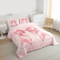 thumbnail image 3 of Castle Fairy Girls Pink Ribbon Bowknot Twin Comforter Sets,Dreamy Pearl Bowtie Bedding Set, 3 of 8