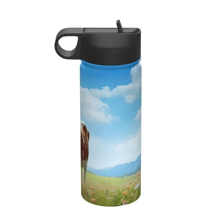 

Goofa Cow Grazing Nature for Insulated Kettle 18oz Water Bottle Insulated Tumbler with Handle & Flip Straw - Fits in Cup Holder Leak Resistant Tumbler