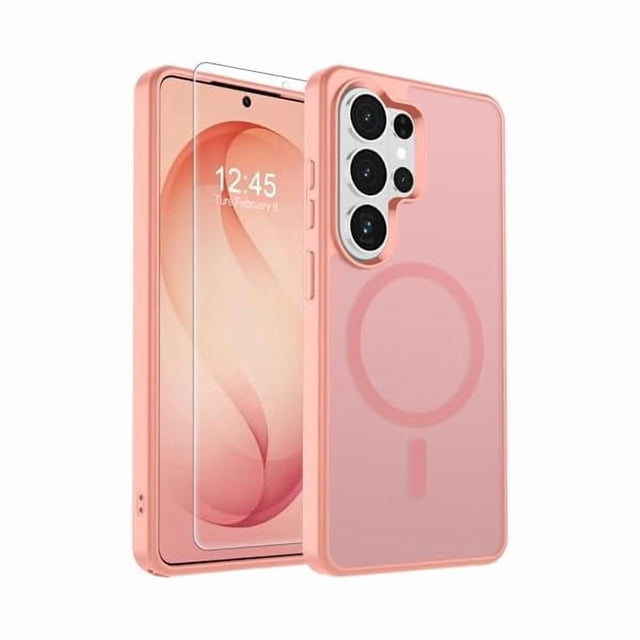 Chenchen Magnetic for Samsung Galaxy S26 Ultra Case with Screen Protector, (Built-in Magnets) (Military Grade Drop Protection) Slim Translucent Shockproof Phone Case,Light Pink