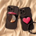 thumbnail image 2 of Funda negra con espejo para iPhone, carcasa trasera suave con diseño de corazón de amor en 3D, estilo coreano, con correa de mano, para iPhone 14, 13, 12, 11 Pro, Max, XS, X, XR Fivean unisex, 2 of 2