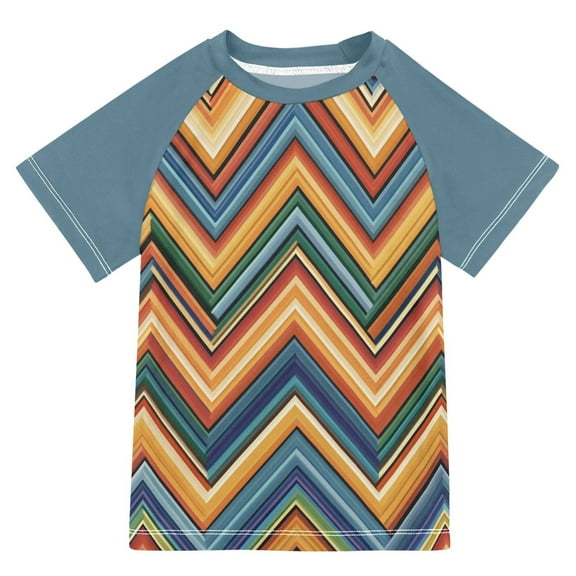 FORMRS Boys Rash Guard Short Sleeves Swim Shirt Quick Dry UPF 50  Sun Protection, Sizes 3-12T, Orange Geometric