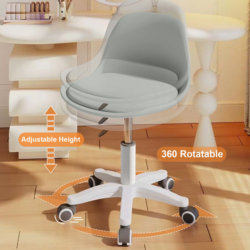 XUEGW Small Desk Task Chair 2 Pack, Cute Armless Vanity Chairs with Soft Padded Cushion, Plastic Height-Adjustable Home Office Chairs for Teens Girls, Gray