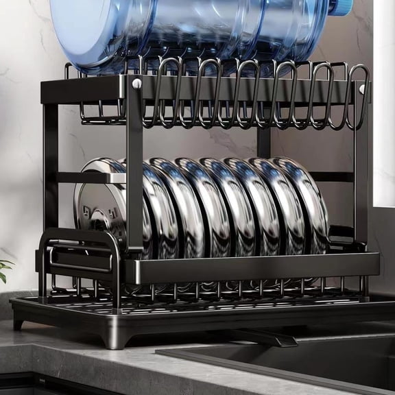 SugarBloom Kitchen Dish Rack with Drain Tray, Countertop & Storage Organizer for Plates, Bowls, Chopsticks & Cups, Stainless Steel Drying Rack for Sink or Counter,A