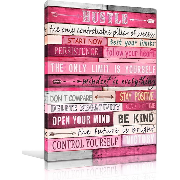 Pink Motivational Wall-Decor - Inspirational Canvas Poster - Inspirational Wall Art For Bedroom Girls Ready To Hang Size 16" x 12"