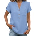 thumbnail image 2 of Uootdi Womens Tops Short Sleeve V Neck Button Placket Chest Pocket Loose Fit Office Commute Casual Work Shirts Gift, 2 of 9