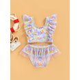 thumbnail image 2 of goowrom Kids Girls Casual Swimsuit, Sleeveless Backless Printed Ruffled Tops+Mesh Patchwork Panties, 2 of 8