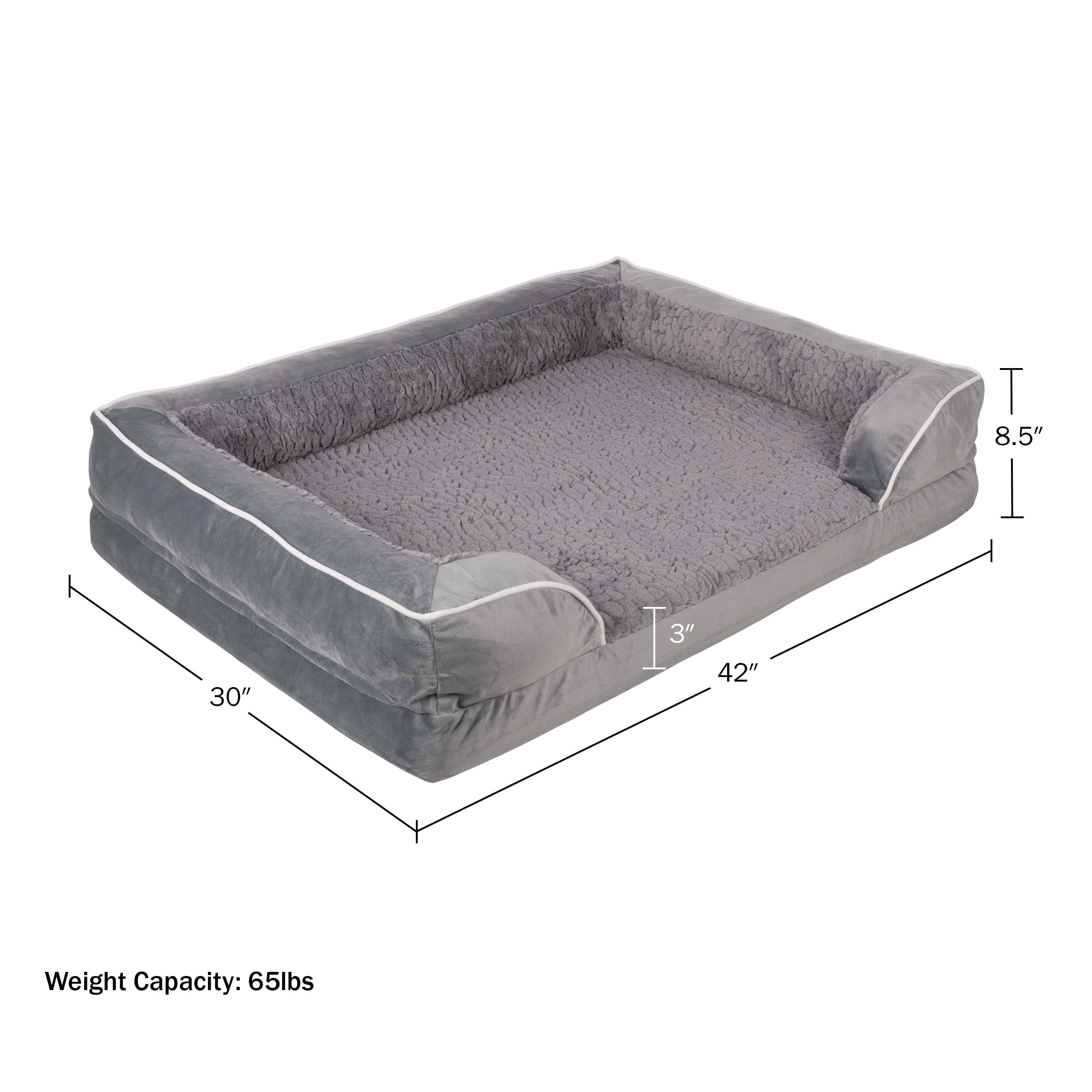 PETMAKER Orthopedic Dog Bed with Bolster and Removable Washable Cover, Gray