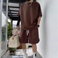 thumbnail image 3 of Vedolay Summer Short Sets Men 2 Piece Outfits Men's 2 Piece Outfits Color Block Short Sleeve T Shirt and Shorts Set,Coffee XXL, 3 of 4