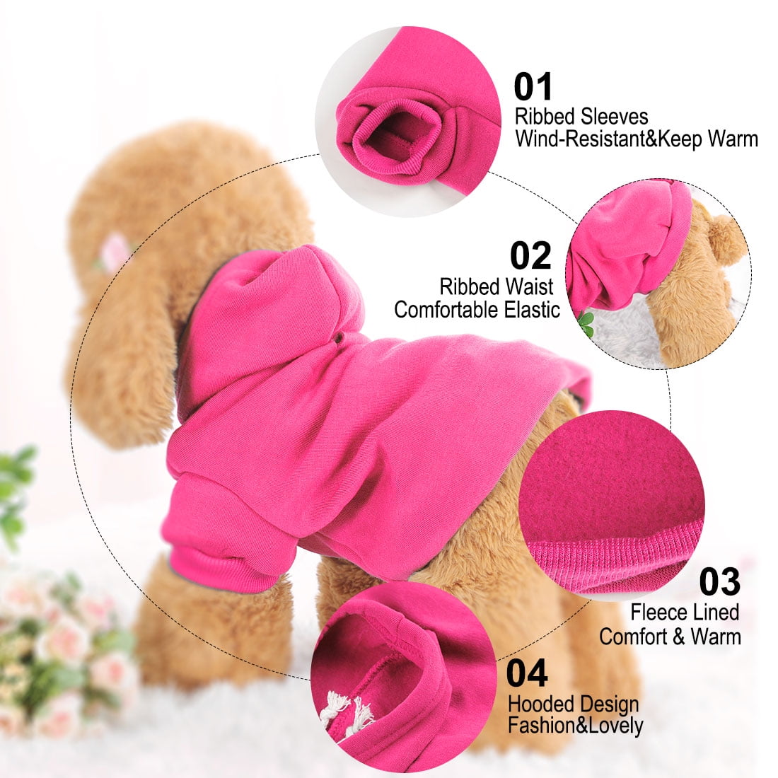 Unique Bargains Dog Winter/Spring/Fall Sweatshirt Hoody Pet Clothes Warm Coat Fuchsia Red