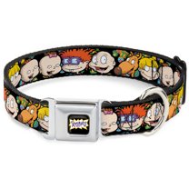 Nickelodeon Pet Collar, Dog Collar Metal Seatbelt Buckle, Rugrats Character Faces Close Up, 15 to 24 Inches 1.0 Inch Wide