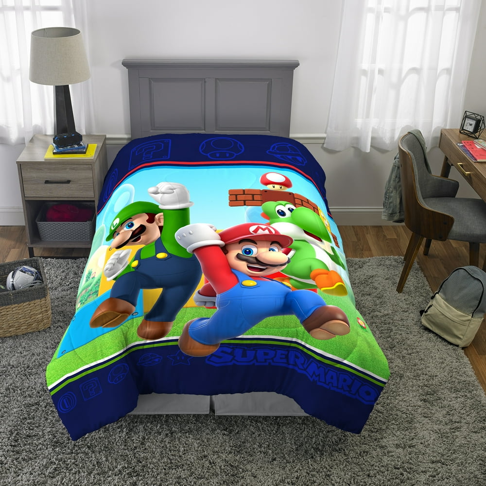 Super Mario Microfiber Comforter, Kids Bedding, Mario Luigi and Yoshi
