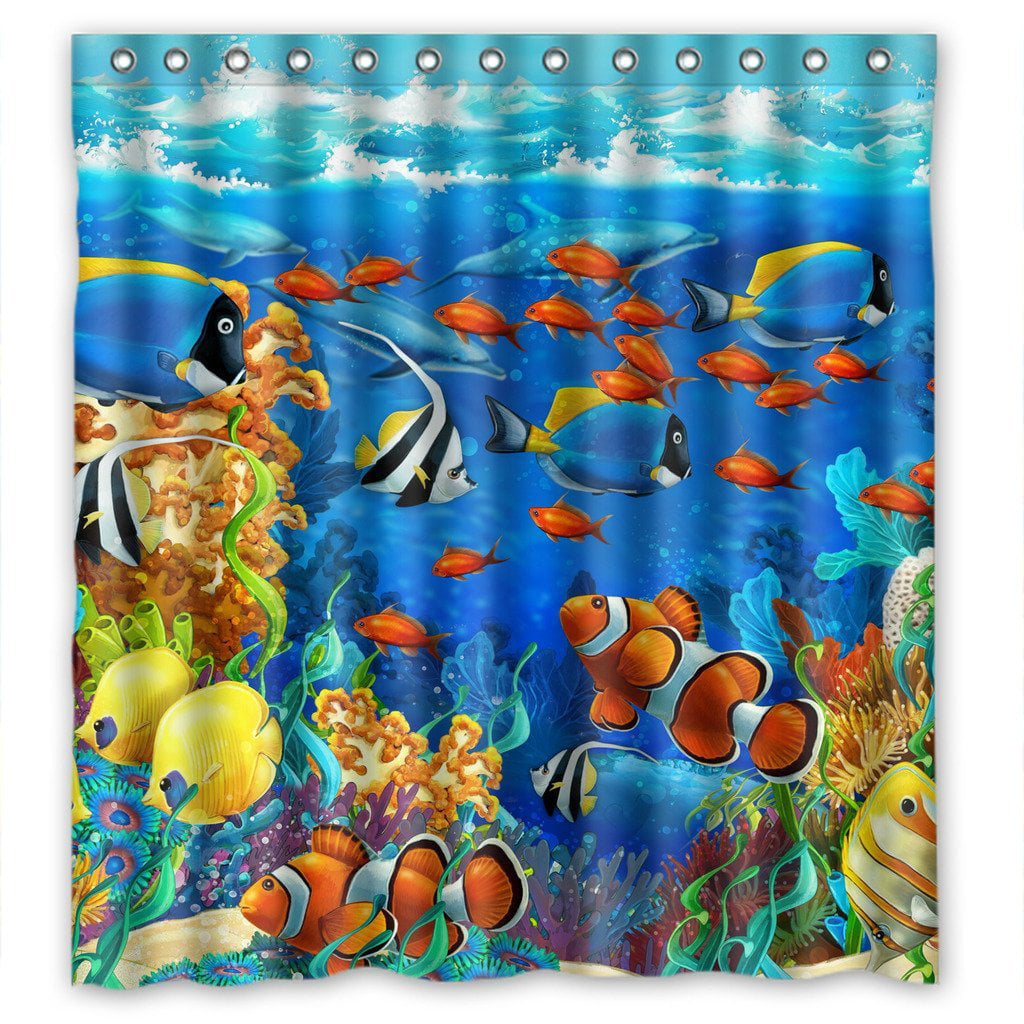 Carved Goldfish 3D Shower Curtain Polyester Bathroom Decor  Waterproof 