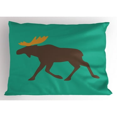 Ambesonne Moose Pillow Sham, Deer Family and Antlers, 26" X 20", Sea Green Brown
