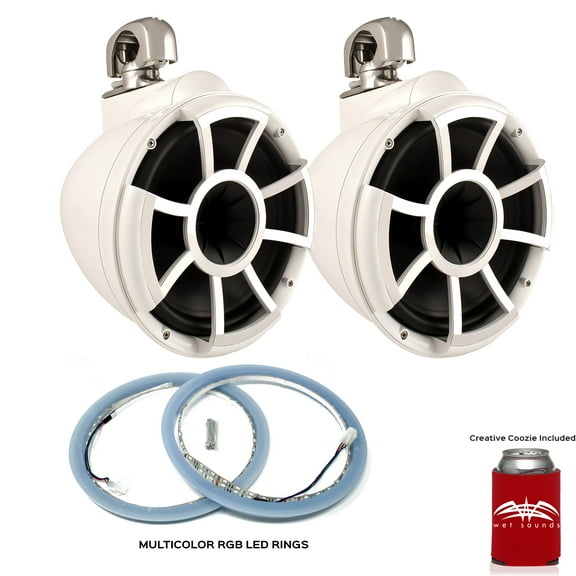 Wet Sounds REV 10 Swivel Clamp Tower Speakers with Wet Sounds LEDKITREV10-RGB RGB LED Speaker Rings - White