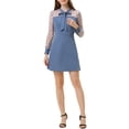 thumbnail image 2 of Vestido mini A-line de promoción con cuello con lazo de Allegra K para mujer, panel de malla transparente con puntos, gris azul M, 2 of 5