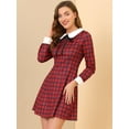 thumbnail image 2 of DARING DIVA Contrast Peter Pan Collar A-Line Plaid Dress L Red, 2 of 6