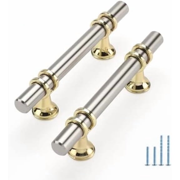 Cabinet Handles Drawer Pulls and Knobs, 30Pack Brushed Nickel and Gold 3inch Hole Center, Kitchen Hardware for Dresser Handle Zinc Alloy Furniture Pull