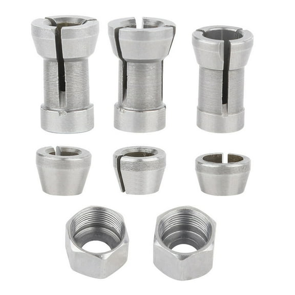 8PCS Carbon Steel Router Collet Adapter Set Suitable For Trim Router And Woodworking Tool 6mm 6.35mm 8mm Compatibility