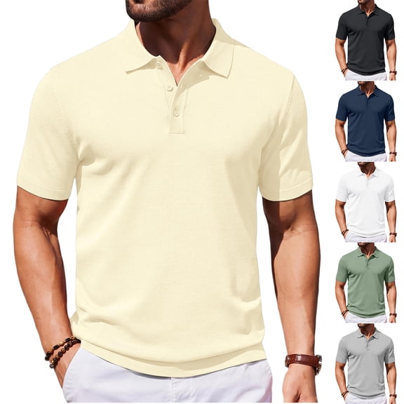 Trgacdwlo M-5xl Big and Tall Mens Golf Polo Shirt Beige Short Sleeve Men's Polo Shirts Quick Dry Moisture Wicking Mens Golf Shirt