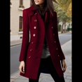 thumbnail image 4 of Abrigo Cruzado de Invierno para Mujer, Elegante Abrigo Tipo Gabardina de Mezcla de Larga con Cuello de Solapa y Botones Vino Tinto M, 4 of 6