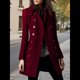 thumbnail image 4 of Abrigo Cruzado de Invierno para Mujer, Elegante Abrigo Tipo Gabardina de Mezcla de Larga con Cuello de Solapa y Botones Vino Tinto XL, 4 of 6