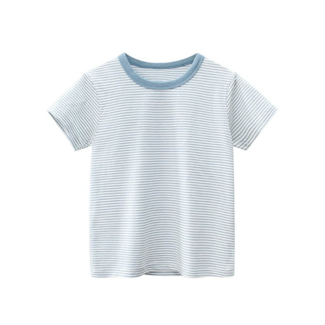 Zpanxa T-Shirts pour Garçons Été Col Rond Manches Courtes T-Shirt Rayé Haut Décontracté Polyvalent pour l'Extérieur en Coton 5-6 Ans