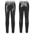 thumbnail image 5 of TTAO Kids Girls Shiny Metallic Gymnastics Dance Training Leggings PU Leather Pants Black 8, 5 of 7