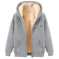 thumbnail image 4 of PiGOGI Women's Fashionable Christmas Merry Printed Fleece Hooded Sweatshirt Jacket Gray L, 4 of 5
