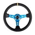 thumbnail image 2 of NRG Innovations NRG-RST-006BL-Y Volant Renforcé - 350mm 75mm Volant de Course Profond Rayon Bleu avec Trous Ronds/cuir Noir et Rayure Centrale Jaune, 2 of 4