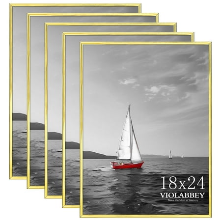 VIOLABBEY 18x24 Frame Set of 5  18 x 24 Gold Poster Frames for Wall Mounting Vertically or Horizontally  Gallery Wall Picture Frame