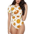 thumbnail image 1 of Balery Pumpkin Maple Leaves Body de cuello redondo de manga corta para mujer Tops de manga corta Tops básicos-XX-Large, 1 of 7