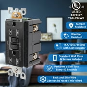 ANKO GFCI Outlet 15 Amp, Tamper-Resistant, Weather Resistant Receptacle Indoor or Outdoor Use, 2 LED Indicator with Decor Wall Plates and Screws, Black