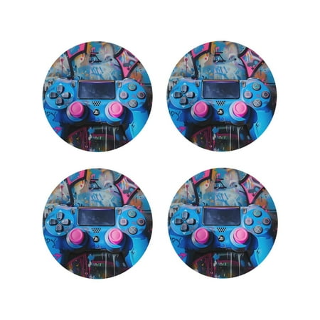 

Tideii Street Art Gamepad Design for Leather Coasters 4 Pieces Anti-fouling and Anti-scalding Decorative Coasters Suitable for Restaurants Kitchens Coffee Shops-Round Shape