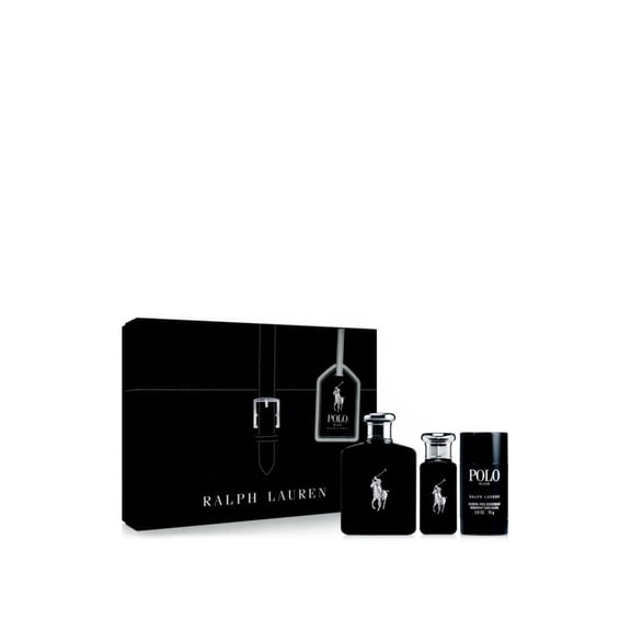 RALPH LAUREN Polo Black 3 pcs  GIFT SET ( 4.2oz/125ml EDT spray,1.0oz/30 ml  EDT travel spray ,  2.5oz/75ml Alcohol-free deodorant stick )