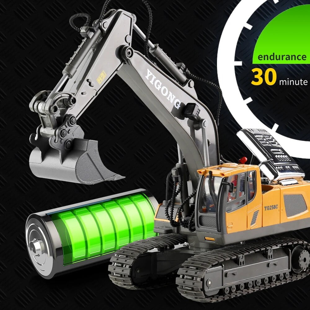 TZDZRC  Remote Control Excavator, 11 Channel RC Construction Vehicle Toys, Rechargeable RC Engineering Car Gifts for Kids