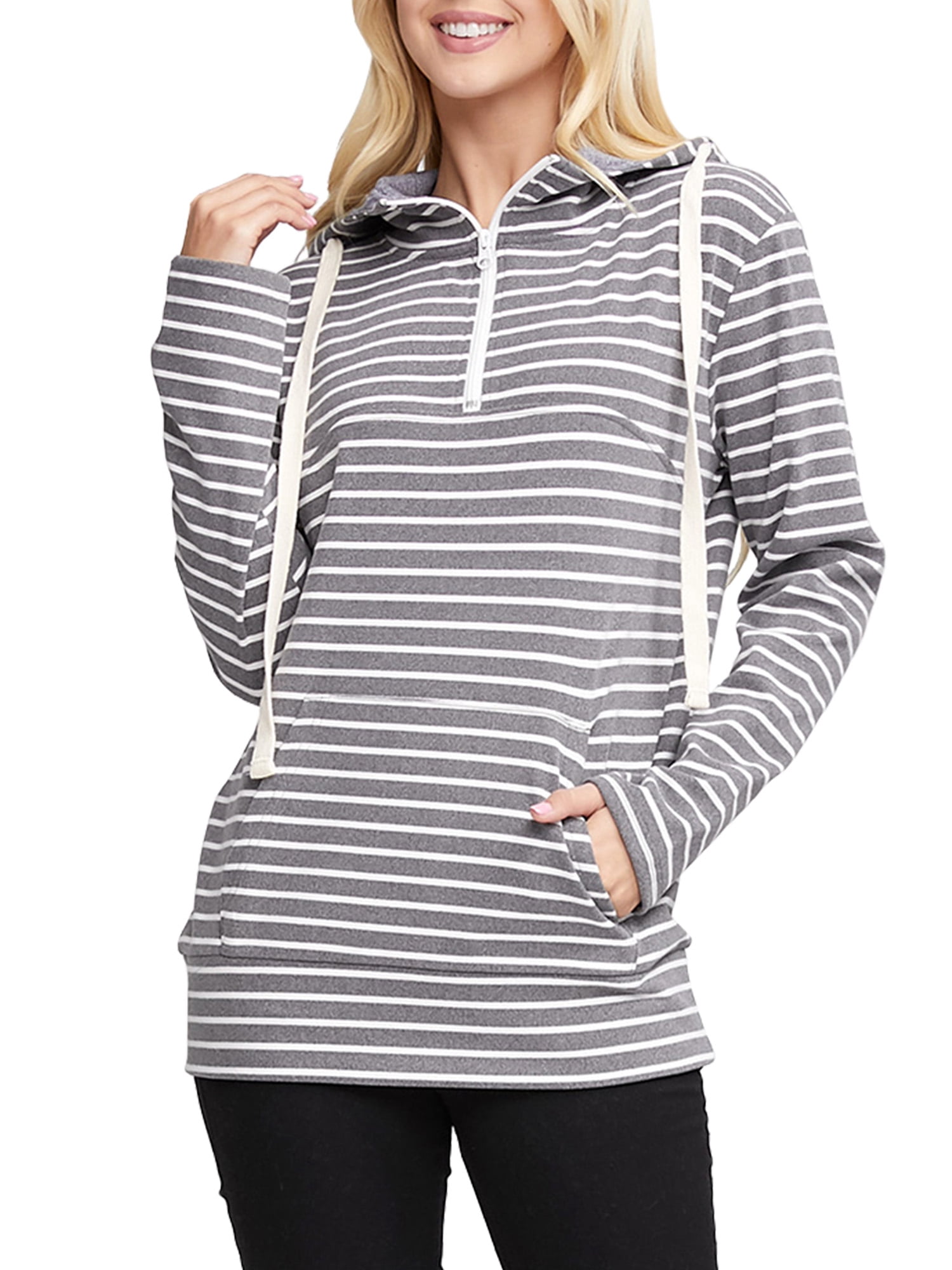 Doublju Doublju Women's Quarter Zip Hooded Sweatshirts with Kangaroo